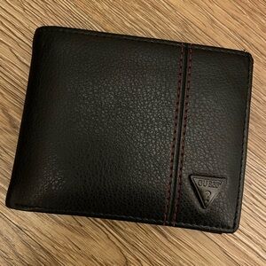 Guess Black Leather Card Holder with Red Stitching